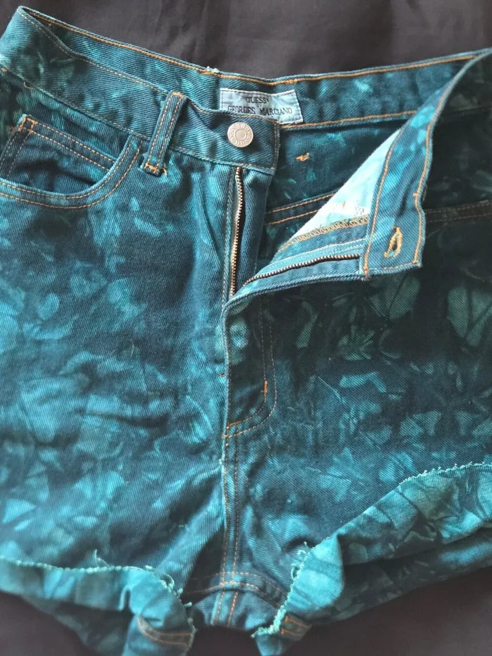 Vintage Guess by Georges Marciano Tie‑Dye Denim Shorts